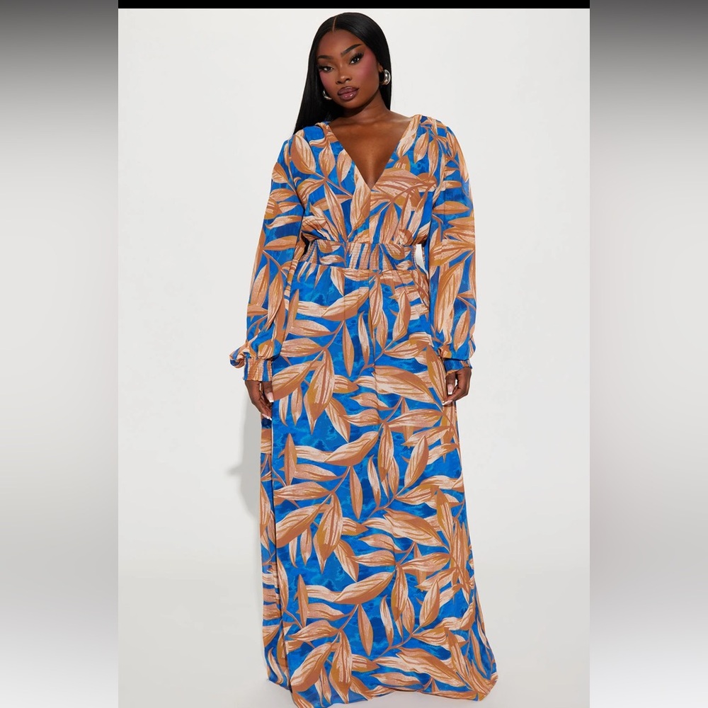 💙NOVA CURVE NEW WITH TAGS CHIFON PALM BEACH MAXI DRESS WITH BALLOON SLEEVES